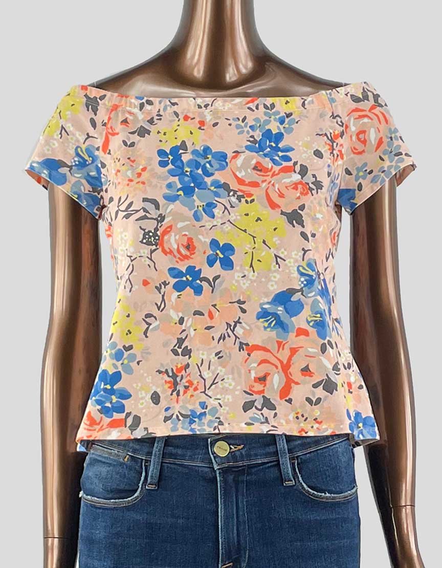 Rebecca Taylor Pink Floral Off The Shoulder Cotton Top Large