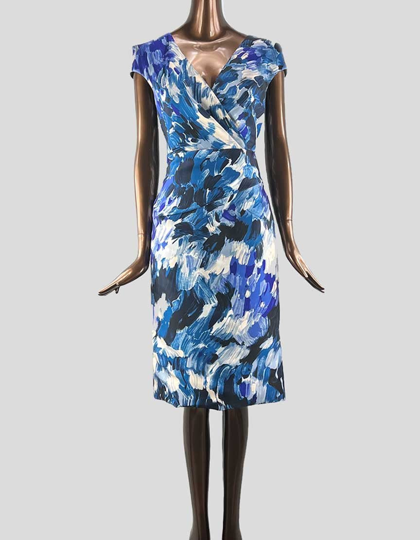 Lela Rose Printed Knee Length Sheath Dress In Blue And White Size 4 US