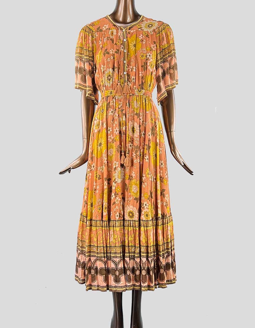 Spell And The Gypsy Collective Brown Dress With Peach Design Size Smal LuxAnthropy Spell And The Gypsy Collective Brown Dress With Peach Design Size Smal LuxAnthropy