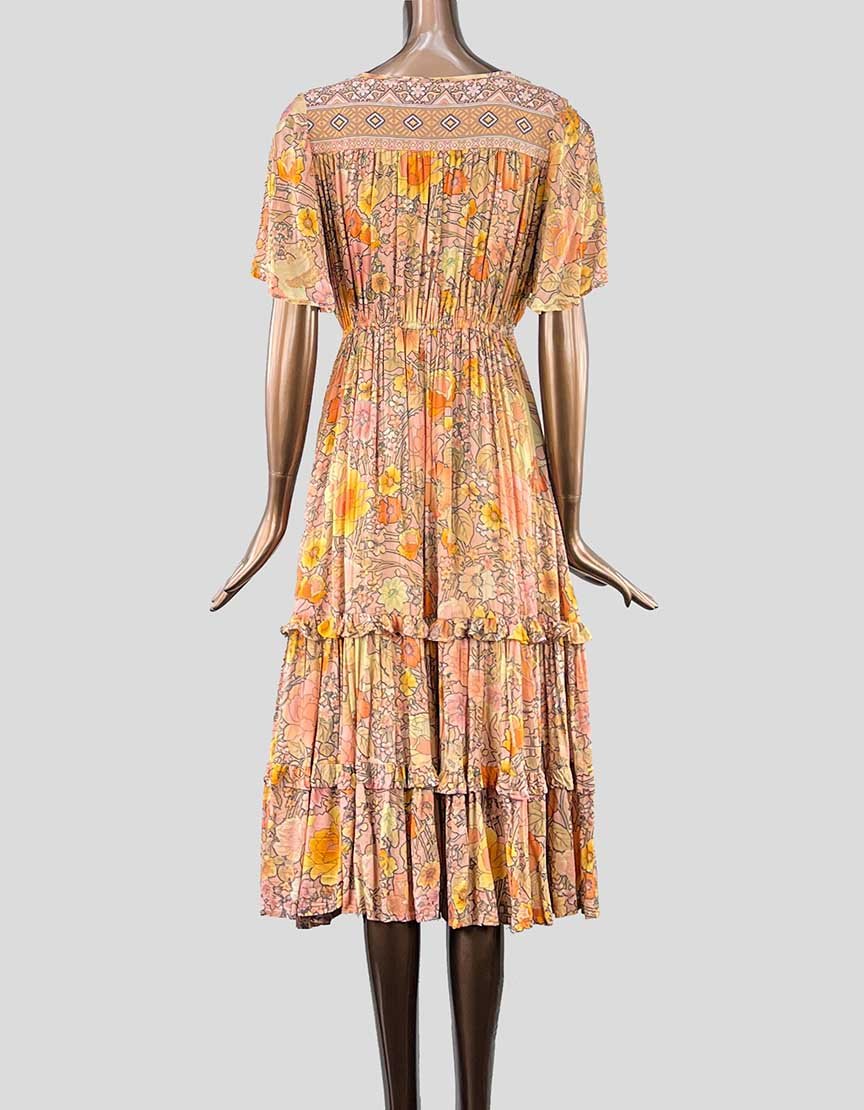 Spell And The Gypsy Collective Brown Dress With Peach Design Size Small