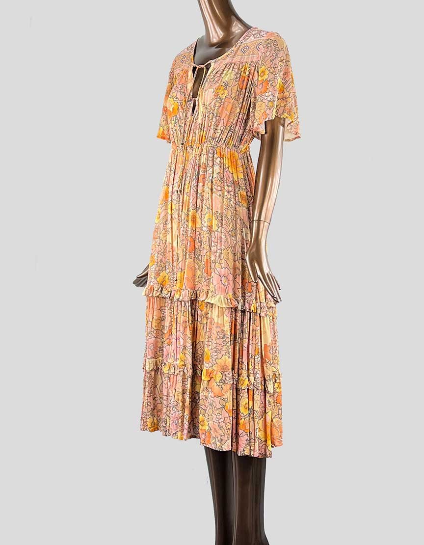 Spell And The Gypsy Collective Brown Dress With Peach Design Size Small