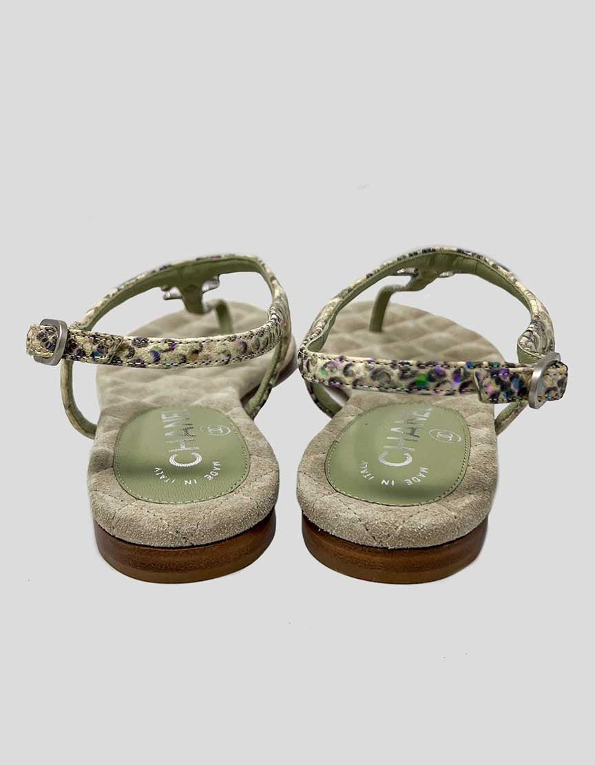 CHANEL T-Strap Sandals With CC Logo - 36.5 IT