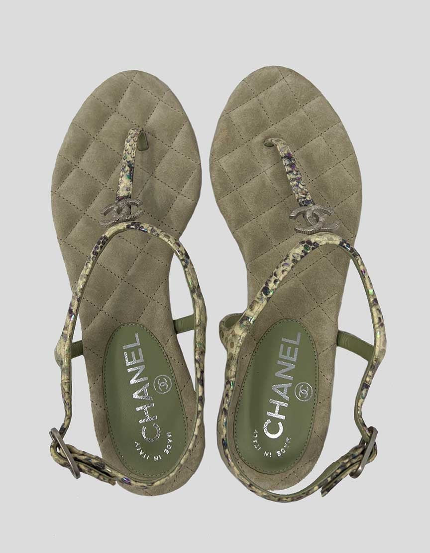 CHANEL T-Strap Sandals With CC Logo - 36.5 IT