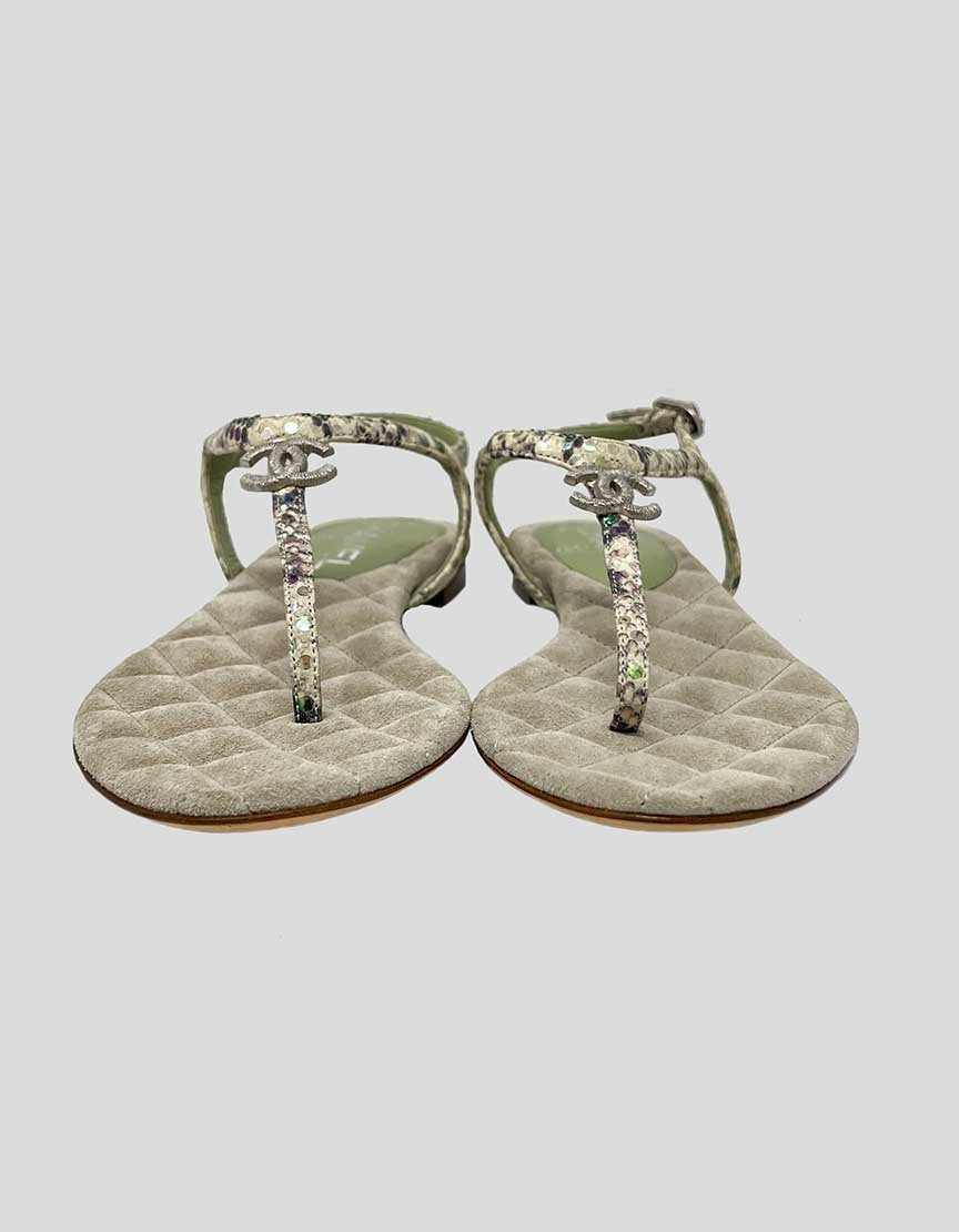 CHANEL T-Strap Sandals With CC Logo - 36.5 IT