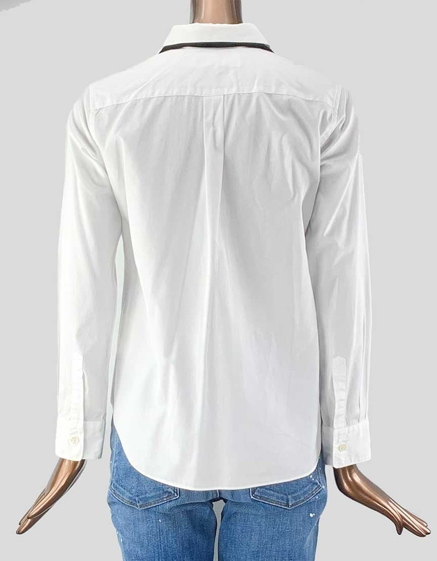 Comme Des Garcons White Blouse With Velvet Tie Small