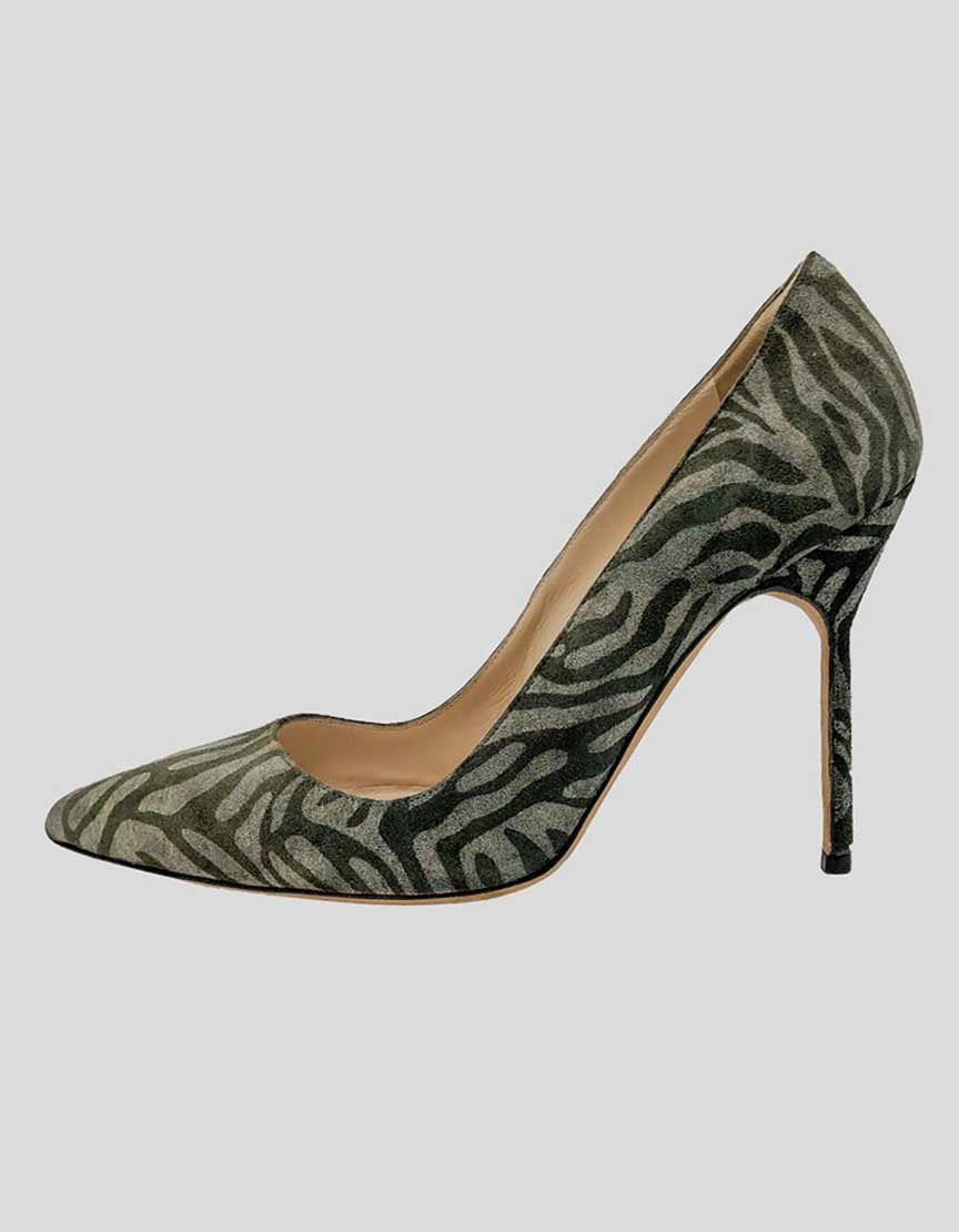 MANOLO BLAHNIK Bb Grey Zebra Print Suede Pumps - 36.5 IT | 6.5 US