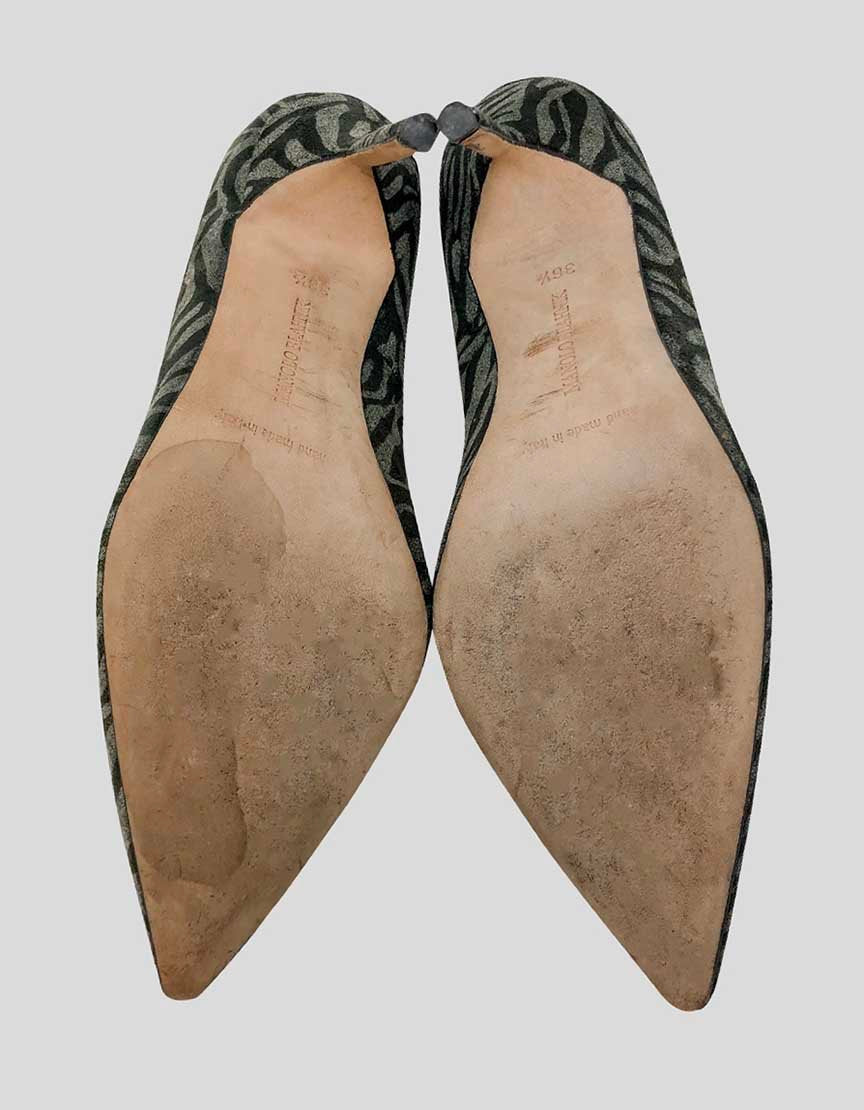 MANOLO BLAHNIK Bb Grey Zebra Print Suede Pumps - 36.5 IT | 6.5 US