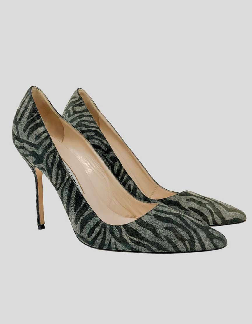 MANOLO BLAHNIK Bb Grey Zebra Print Suede Pumps - 36.5 IT | 6.5 US
