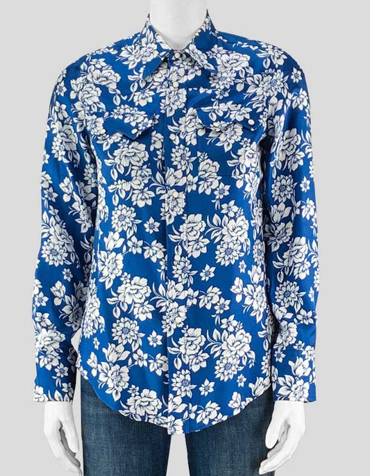 The Gigi Blue And White Floral Shirt Size - Small