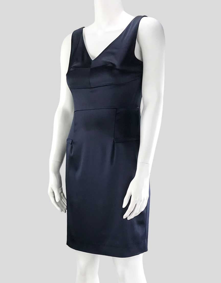 Calvin Klein Navy Blue Satin Sheath V-Neck And V Back Cocktail Dress Size 4 Petite