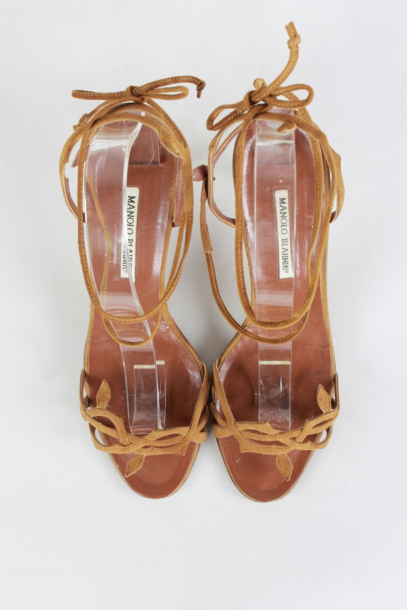 MANOLO BLAHNIK Suede Tie Sandals 40 IT | 10 US