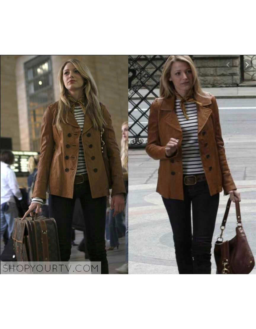 Duarte Jeans Tan Leather Jacket Aso Serena Gossip Girls - Small