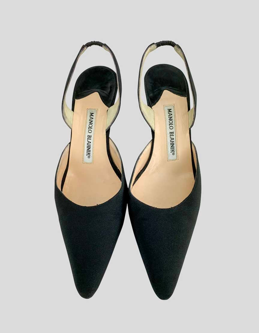 Manolo Blahnik Carolyne Satin Low Heel Slingback Pumps - 36.5 IT | 6.5 US