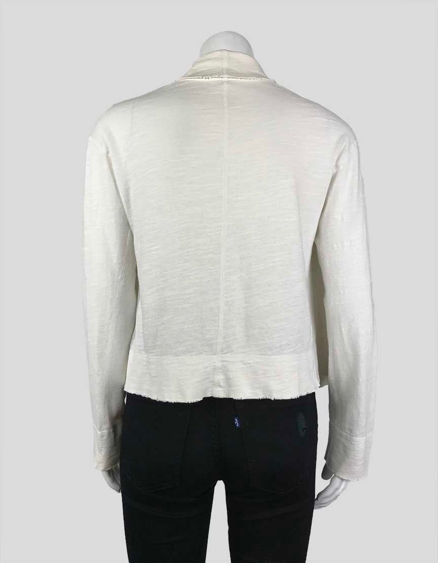 James Perse White Long Sleeved Cotton Cardigan With Open Front And Frayed Edges Size 1