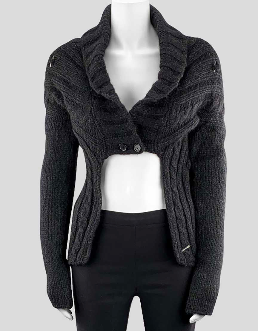 Costume National Women's Charcoal Grey Draped Alpaca Cashmere Knit Cardigan With Long Sleeves Small