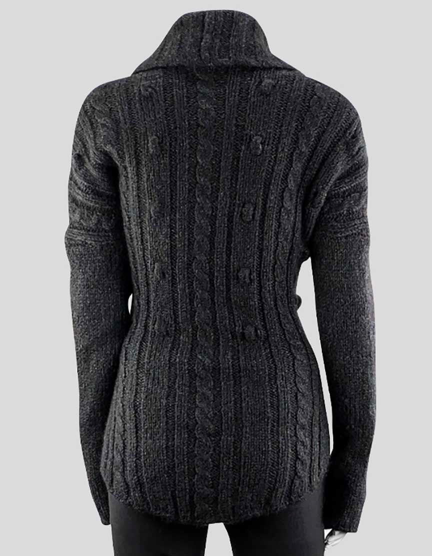 Costume National Women's Charcoal Grey Draped Alpaca Cashmere Knit Cardigan With Long Sleeves Small