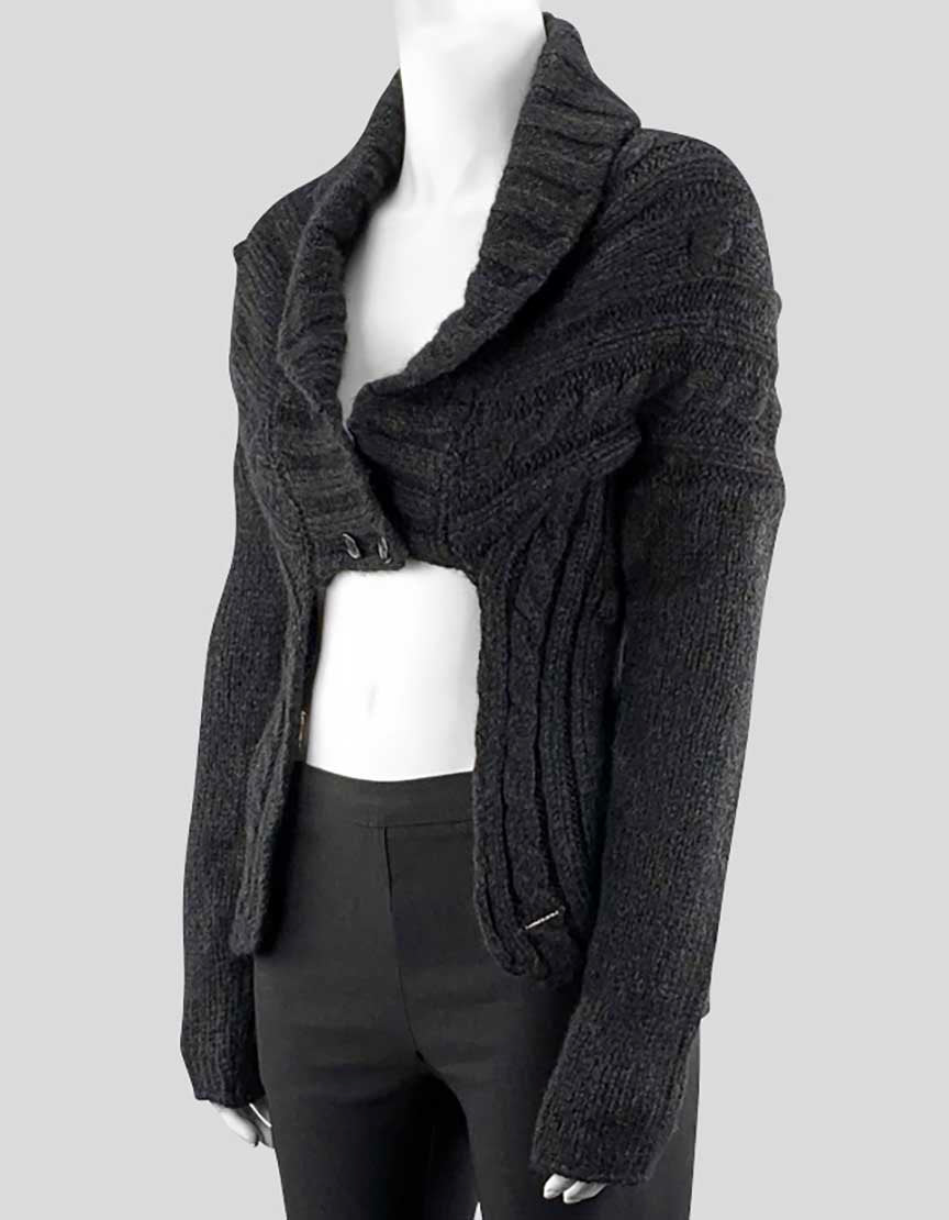 Costume National Women's Charcoal Grey Draped Alpaca Cashmere Knit Cardigan With Long Sleeves Small