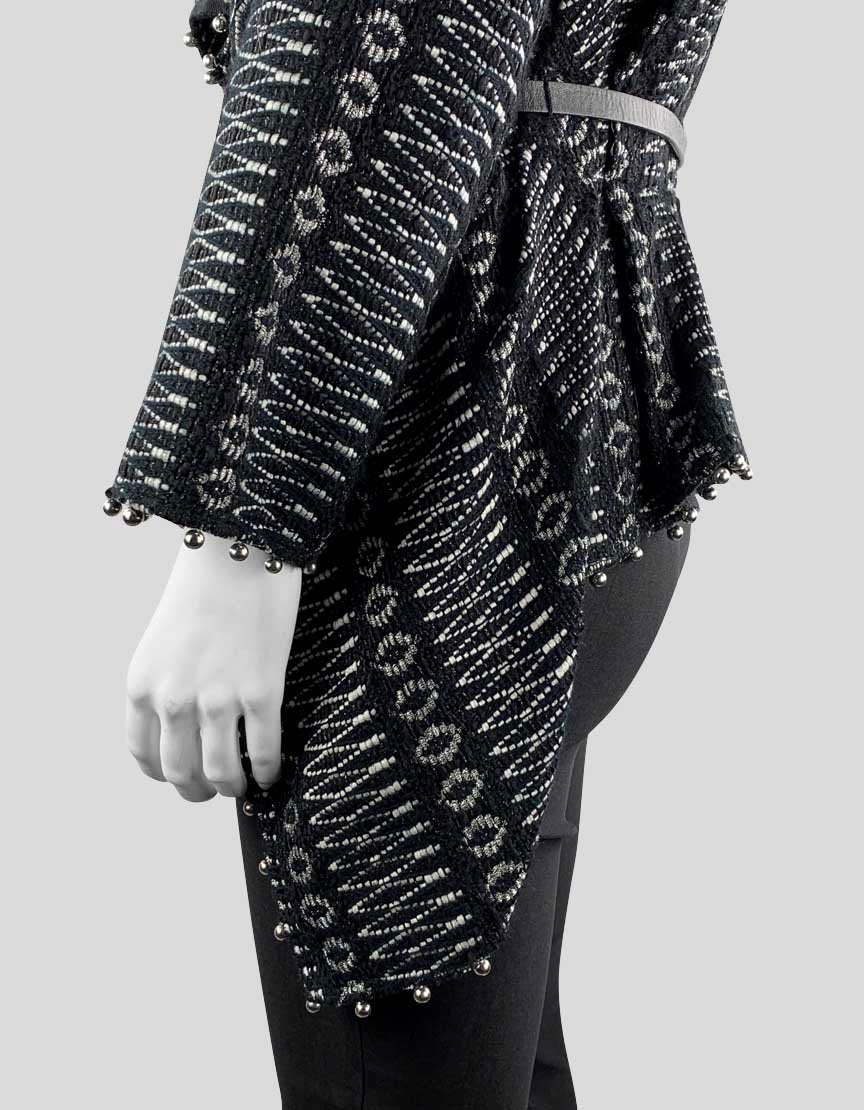 Marc Jacobs Women's Black And White Knit Open Front Sweater Jacket With Relaxed Fit Size Small