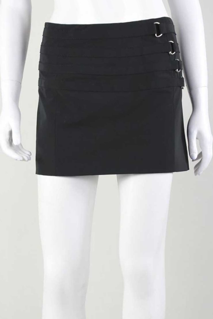 Karen Millen Black Mini Skirt With Side Buckle Design - 4 US