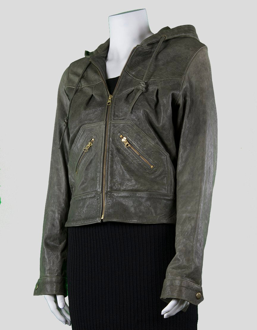 Mike & Chris Grey Distressed Leather Moto Jacket - Small