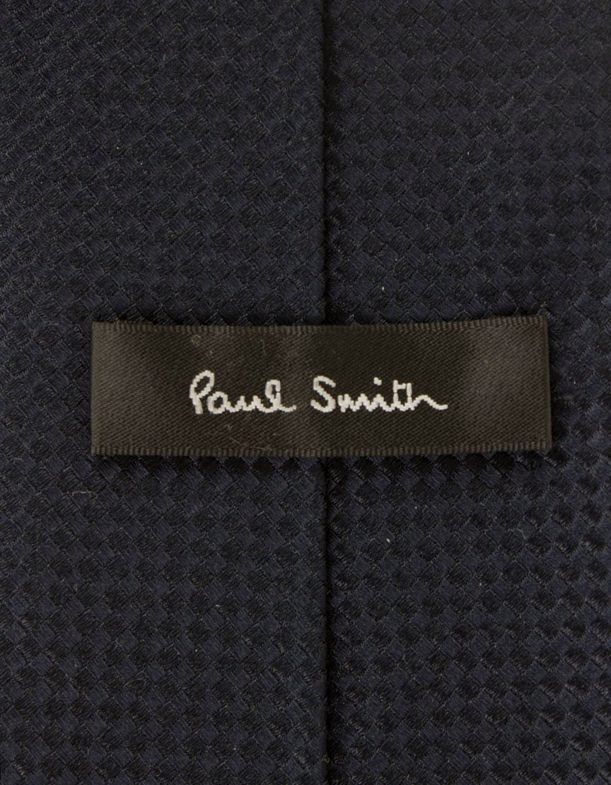 Paul Smith Solid Navy Waffle Tie With Rear Flower Print