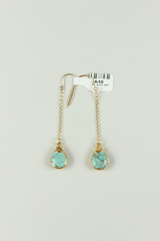 Gold Chain Drop Earrings With A Turquoise Stone