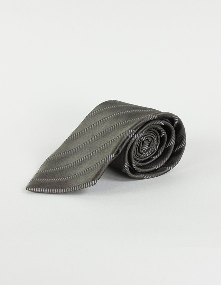 BOSS HUGO BOSS Brown Tie With Cream Stripe Design - One Size