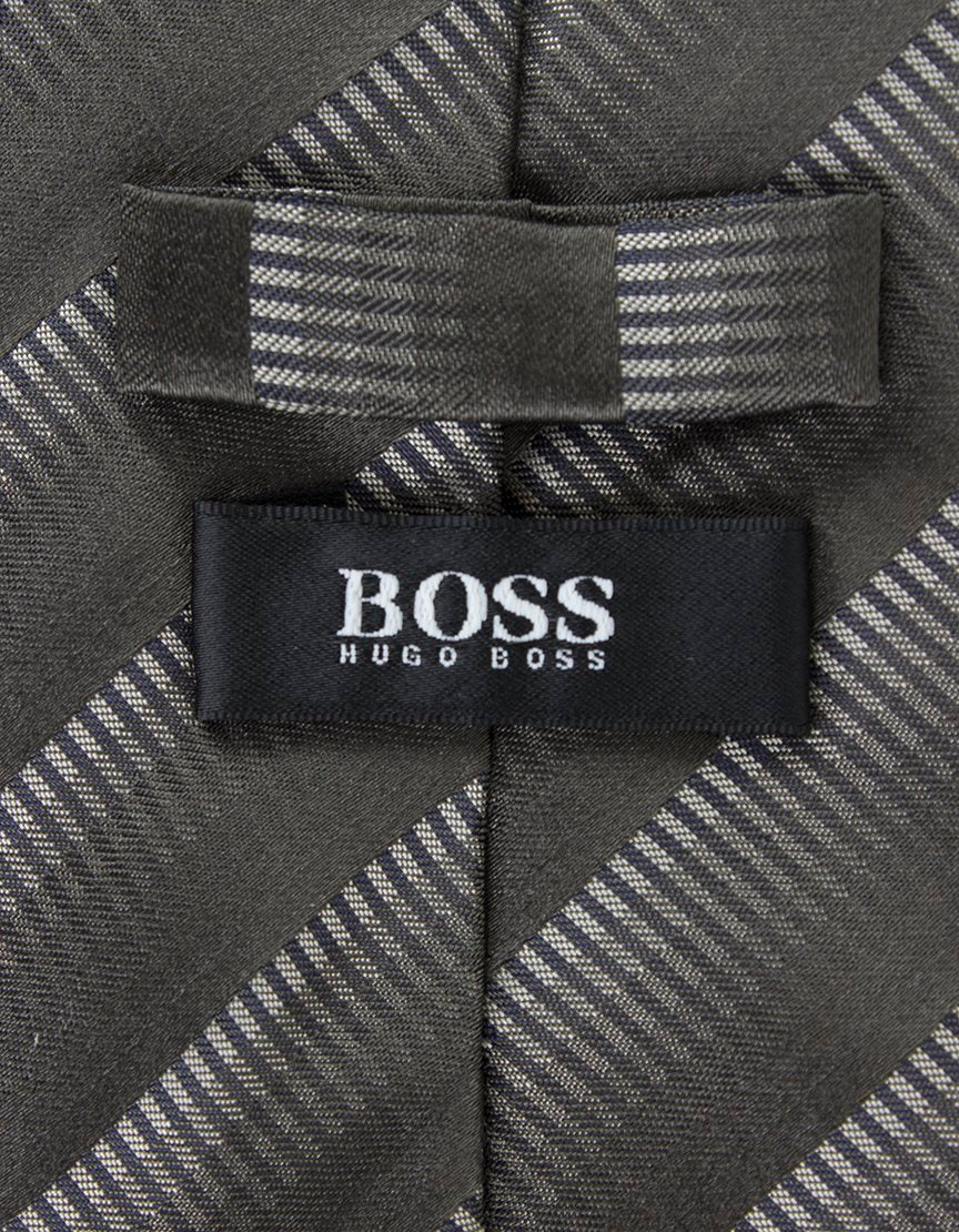 BOSS HUGO BOSS Brown Tie With Cream Stripe Design - One Size
