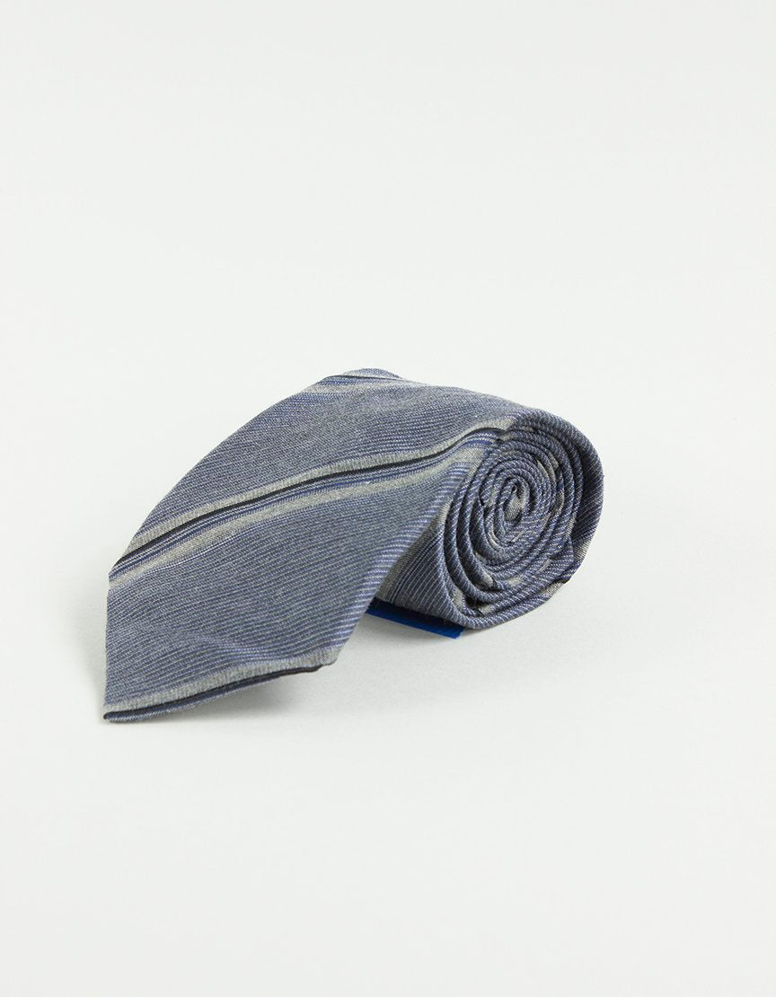 JOHN VARVATOS USA Grey Black And Blue Diagonally Striped Tie - One Size