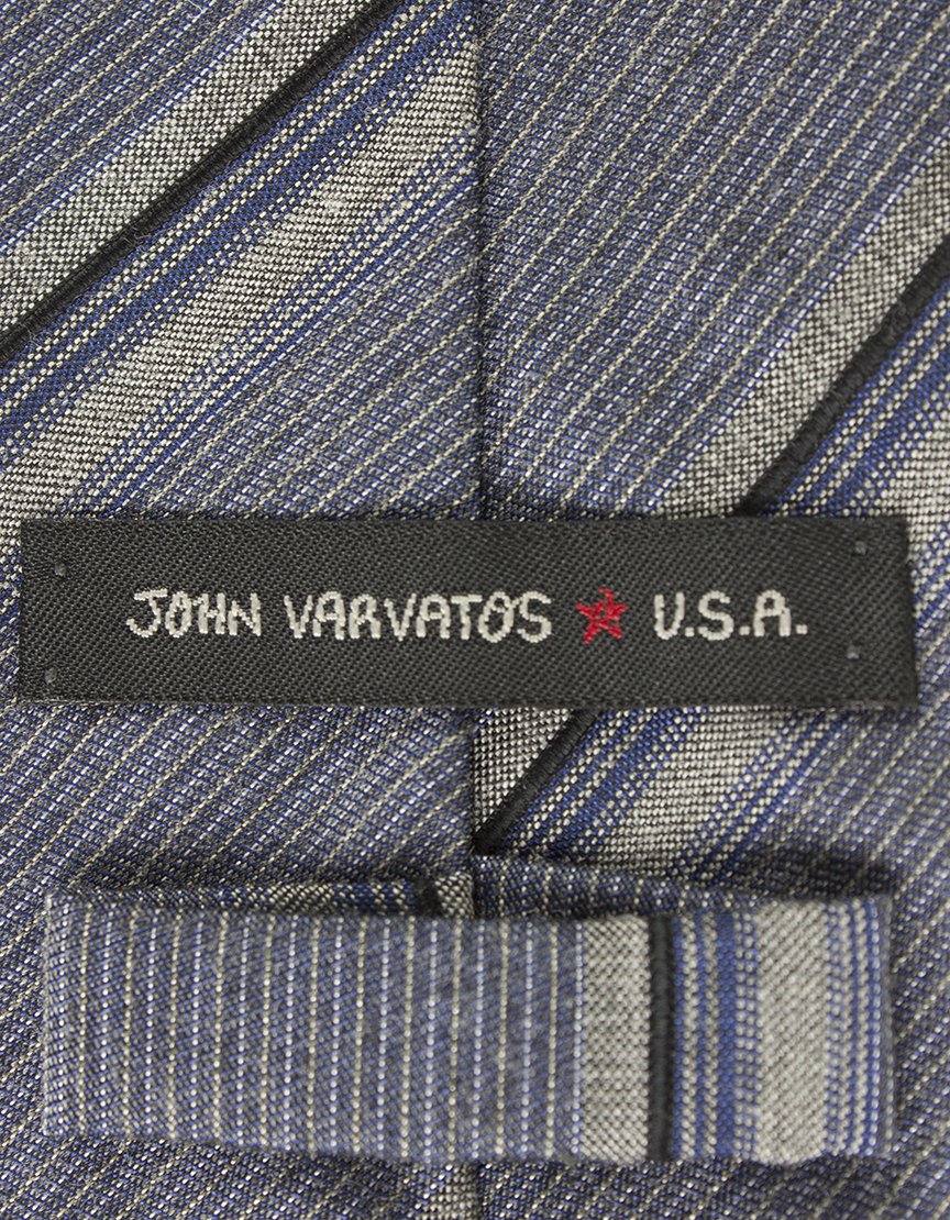 JOHN VARVATOS USA Grey Black And Blue Diagonally Striped Tie - One Size