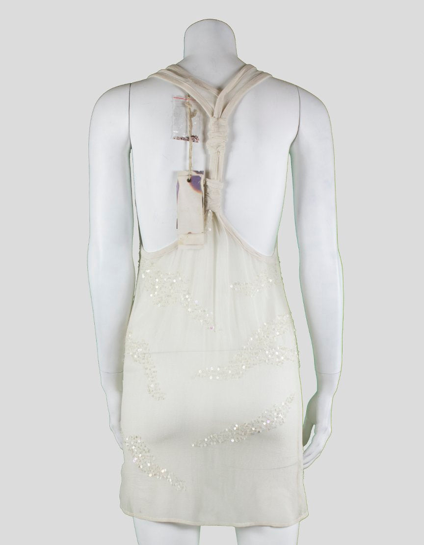 All Saints Alexander Tank Dress With Knotted Racer Back Hand Embellished Sequins Transparent Silk Georgette X-Small