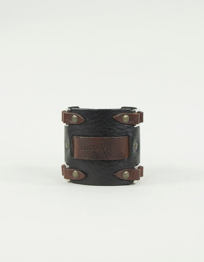 Dsquared2 Black And Brown Leather Cuff With Two Buckle Closures And Silver Tone Hardware
