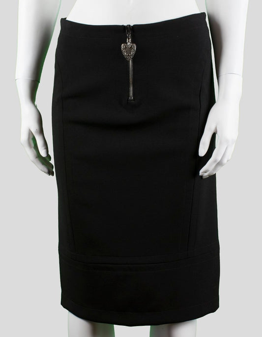 JUSt Cavalli Black Knee Length Pencil Skirt With Heart Designed Exposed Front Zipper Size 42