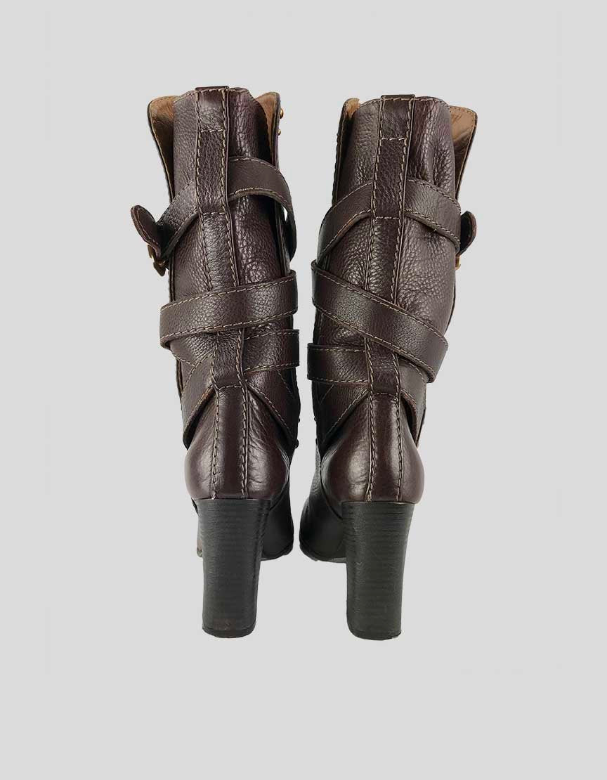 Chloe Brown Leather Mid Calf Boots - 37 IT | 7 US