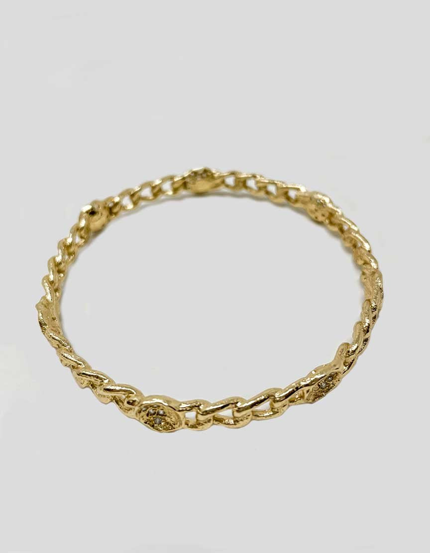 Melinda Maria Margaret Gold Pod Bangle Bracelet With Chain Link Accent