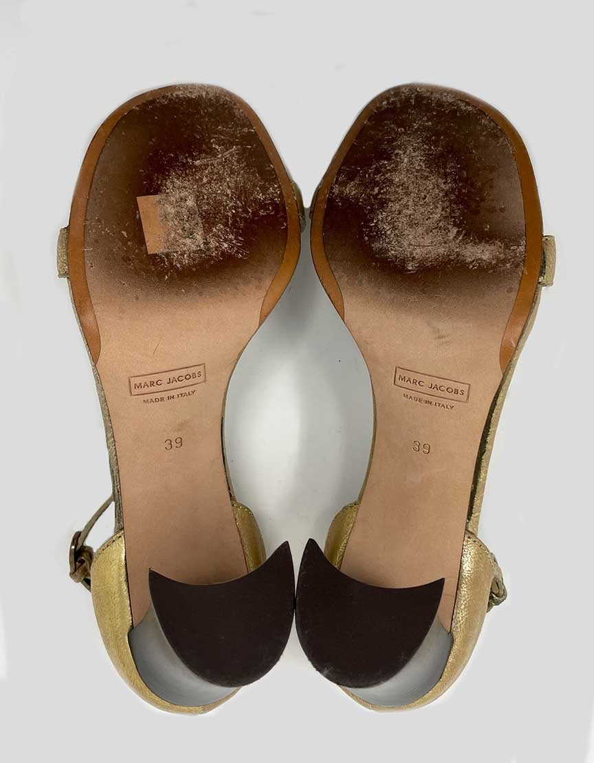 MARC JACOBS Gold Sandals With Block Heels - 39 IT | 9 US