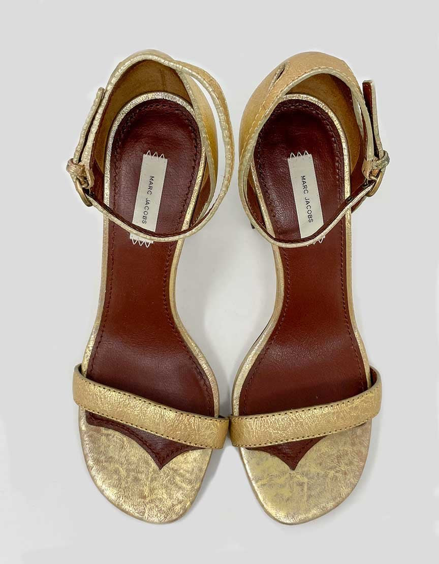 MARC JACOBS Gold Sandals With Block Heels - 39 IT | 9 US