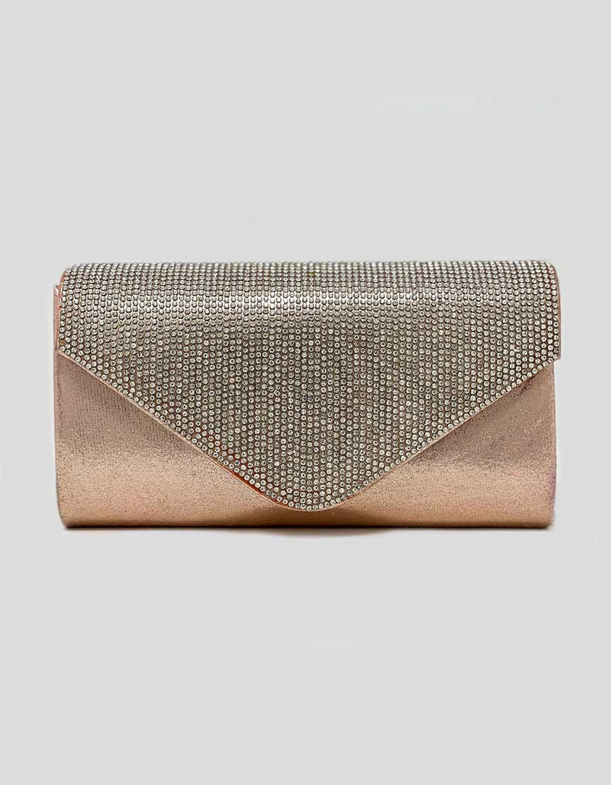 Pink Champagne Evening Clutch Bag With Embellishments