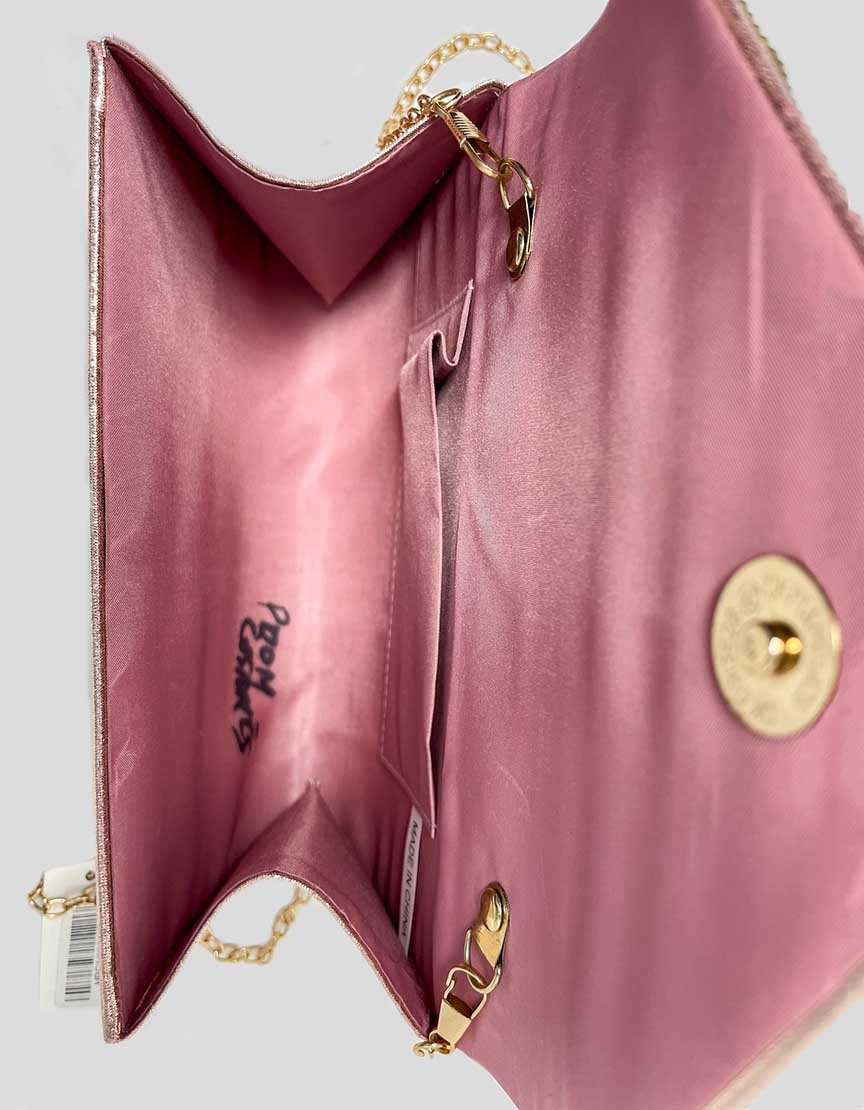 Pink Champagne Evening Clutch Bag With Embellishments