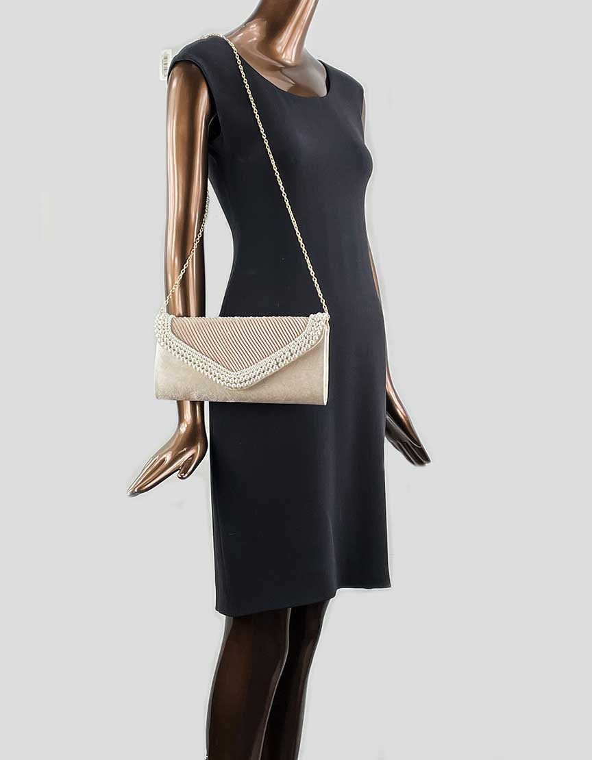 Champagne Evening Clutch With Pearl Embellishments - One Size