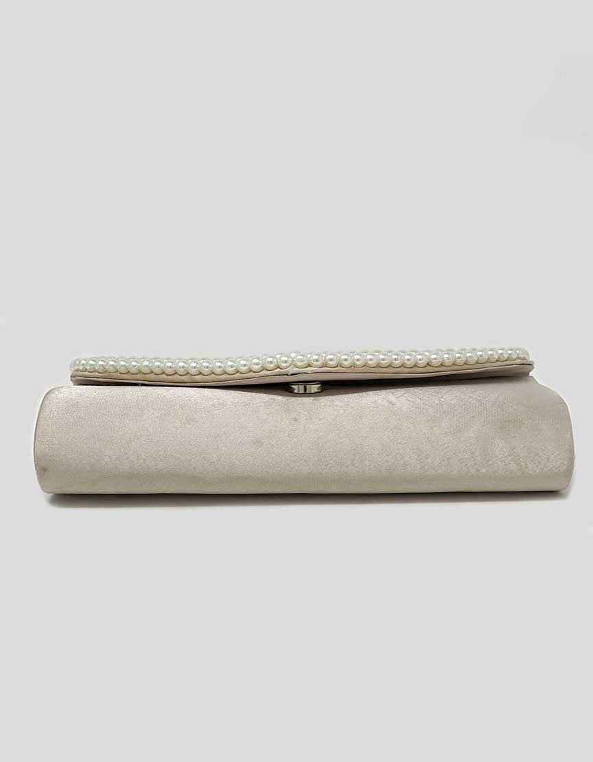 Champagne Evening Clutch With Pearl Embellishments - One Size