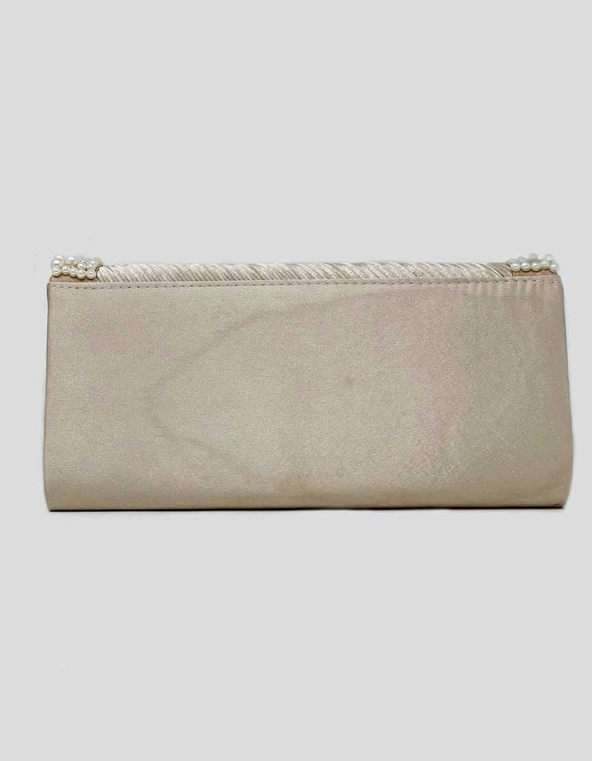 Champagne Evening Clutch With Pearl Embellishments - One Size