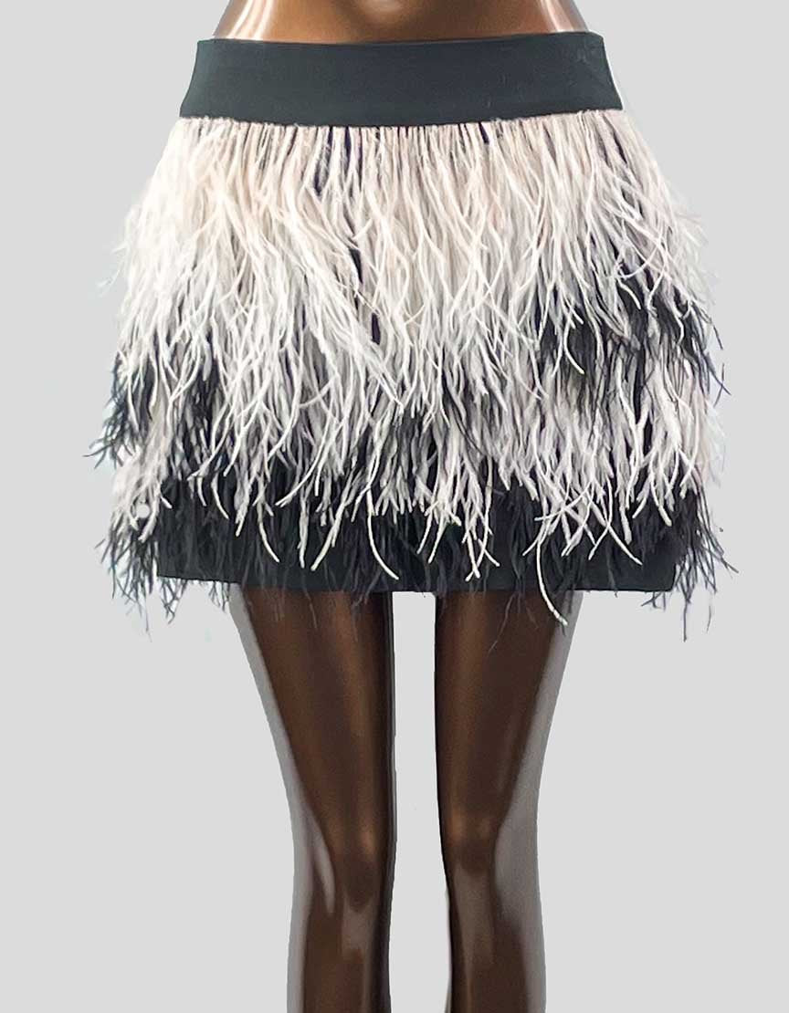 CLUB MONACO Black And White Ostrich Feather Miniskirt