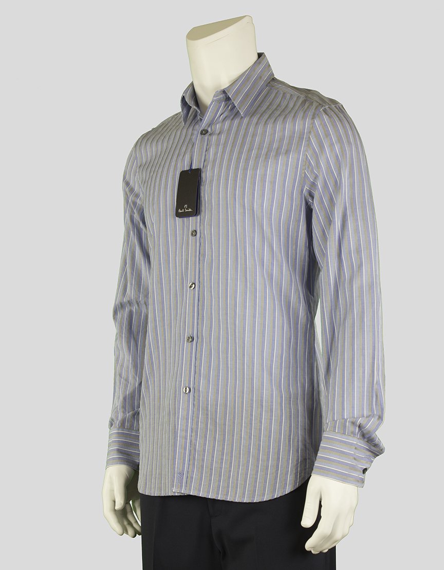 Paul Smith Slim Fit Blue With White And Black Stripe Button Down - Medium