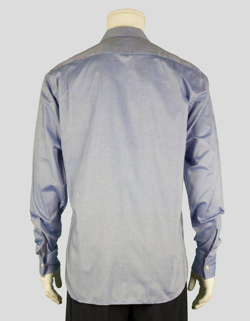 Ted Baker Archive Solid Blue Button Down Shirt With Single Button Barrel Cuff Point Collar With Space For Bones Size 16