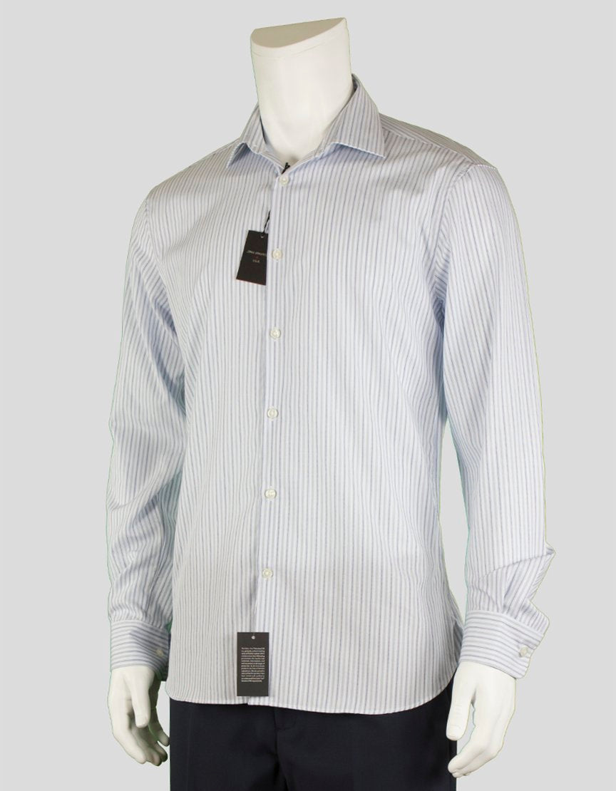 JOHN VARVATOS USA Slim Fit Blue Grey And White Striped Button Down Dress Shirt 15.5 34/35
