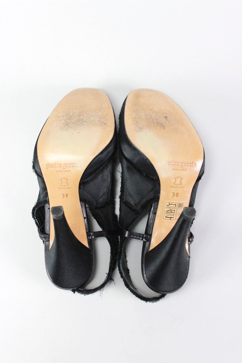 PEDRO GARCIA Satin Slingback Peep Toe Sandals - 38 IT | 7.5 US