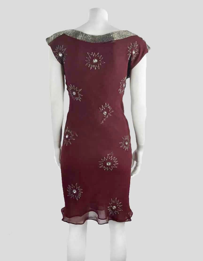 Nicholas K Sleeveless Burgundy Evening Dress With Embellished Bayou Neckline Size Small