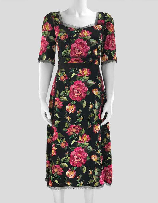 Dolce & Gabbana Rose Print Cady A Line Dress - 40 IT | 4 US