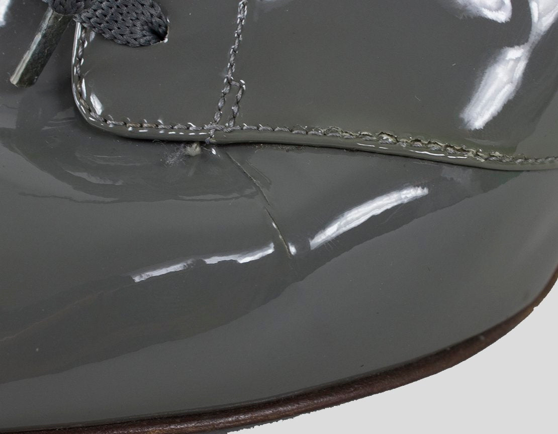 Dolce & Gabbana Grey Patent Leather Peep Toe Booties - 9.5 US | 39.5 IT